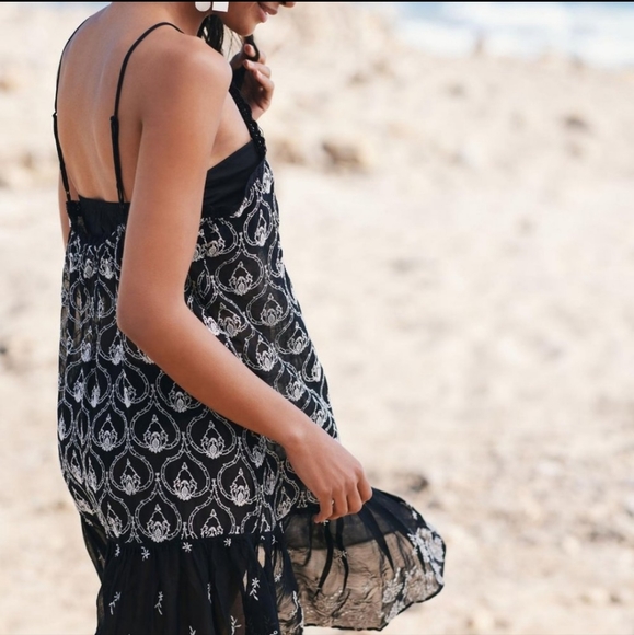 Anthropologie NWT Sheer Black Fully Embroidered mini dress Or Coverup Sz XS - Picture 3 of 12